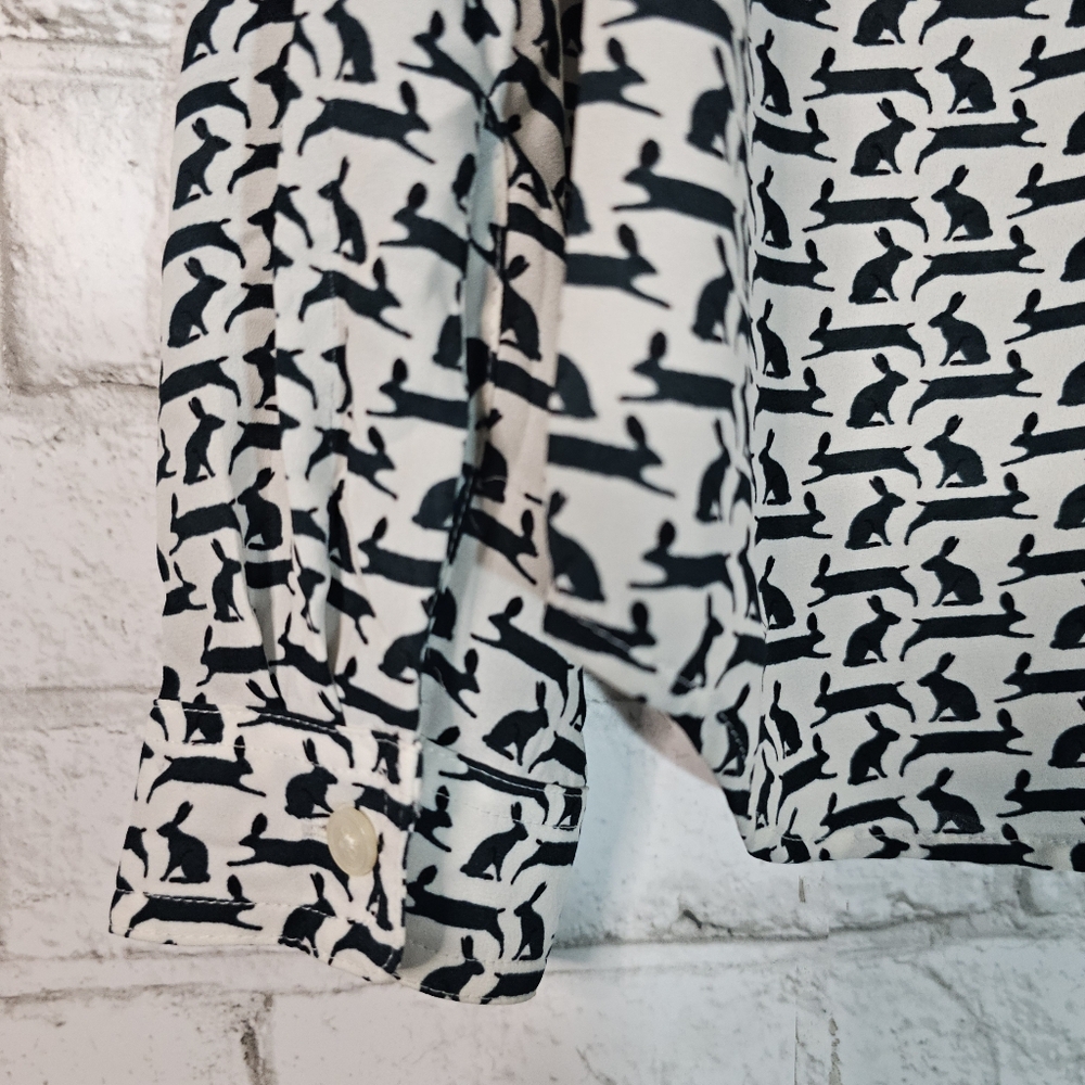 Loft Rabbit Print Button-Up Blouse, S - image 4